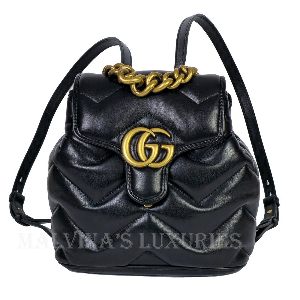 GUCCI BAG 777253 GG MARMONT LOGO BACKPACK BLACK QUILTED LEATHER - Picture 4 of 16